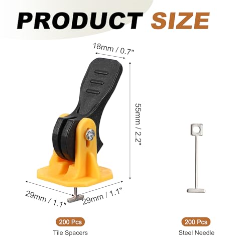 uxcell Tile Leveling Kit 200 Pcs Reusable Leveler +200 Pcs Replaceable Steel T-Pin Tile Leveling System Fit 1.5mm for Wall & Floor, Yellow - color: Yellow, size: 1.5mm