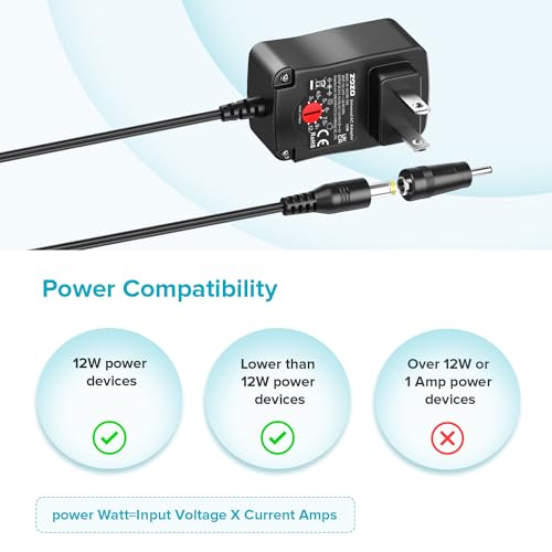 ZOZO Universal AC/DC Adapter 12W 3V 4.5V 5V 6V 7.5V 9V 12V Switching Power Supply Charger with 8 Tips 5.5x2.1mm 5.5x2.5mm Micro USB for Routers Speakers CCTV Cameras LED Strip Lights - size: 12w