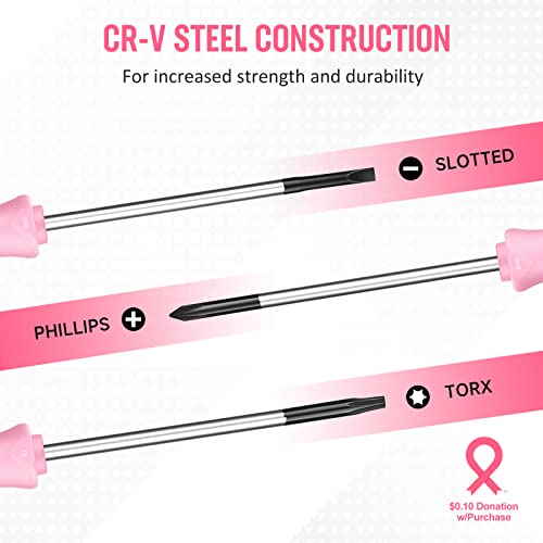 WORKPRO 10-Piece Precision Screwdriver Set with Pink Pouch - Pink Ribbon - color: Pink