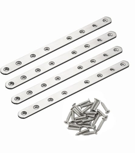 4 Pack Flat Mending Plate for Wood, Stainless Steel Straight Brackets Flat Repair Fixing Wood Brace Joining Plates Connector with Fixing Screws (4, One line shape10in) - size: One Line Shape 10 in