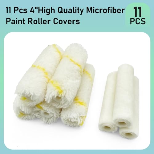 11 Pack Paint Roller Kit, 4 Inch Roller Covers with Frame & Tray - size: 4 Inch