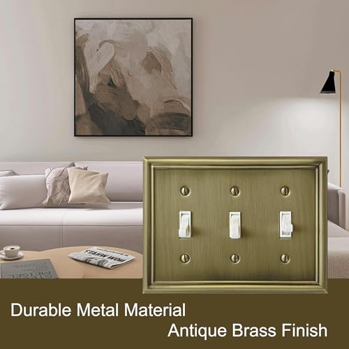 OKAWYC Triple Toggle Light Switch Cover Luca Metal Wall Plate, 2-Pack Antique Brass 3 Gang, for Light Switch Cover Decorative Wallplate, Durable - size: 3 Toggle