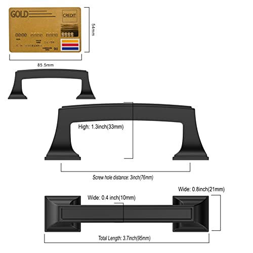 Amerdeco 10 Pack Matte Black Cabinet Hardware 3Inch(76mm) Hole Center Kitchen Handles for Bathroom Drawer Dresser Pulls ZH0010 - color: Matte Black, size: 3"/76MM Hole Center