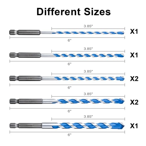 Concrete Drill Bit Set 10 Pcs, 3/16" Masonry Drill Bits, Hex Shank - size: 3/16", 10 Pcs