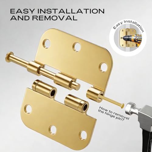 18 Pack Polished Brass Door Hinges 3.5 Inch 5/8" Radius No-Squeak - color: Polished Brass Ball Bearing, size: 18 Pack