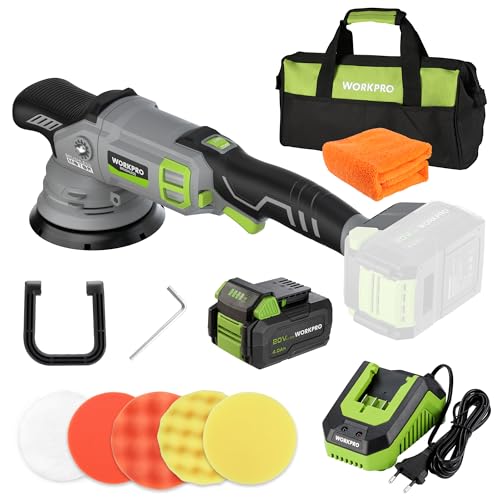 WORKPRO 20V Cordless Car Buffer Polisher Kit with 4.0Ah Battery, 7-Speed
