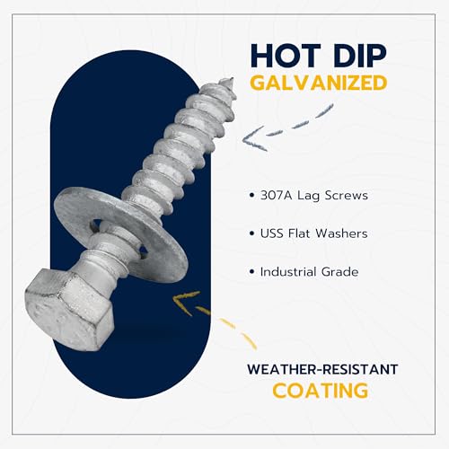 3/8 x 2 (50 Pack) Lag Screw Kit, 50 Screws and 50 washers, Hot Dip Galvanized, Meets ASME B18.2.1 Industrial/Commercial Grade by Makers Bolt - size: 3/8 x 2