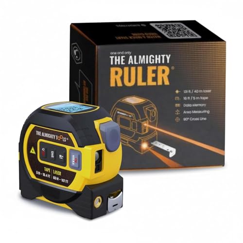 The Almighty Ruler Laser Tape Measure | Smart Range Finder | 196ft/ 60m - color: Yellow, style: 60m