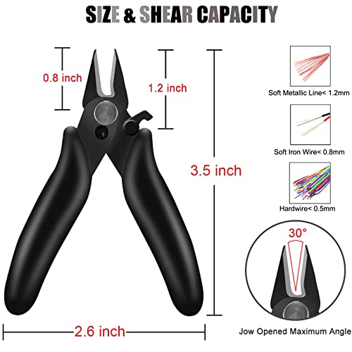 BOENFU 3.5 Inches Mini Cutter with Lock, Flush Cutters, Small Wire Snips, Micro Wire Cutter with Spring, Black - color: 3.5 Inches - Black Handle