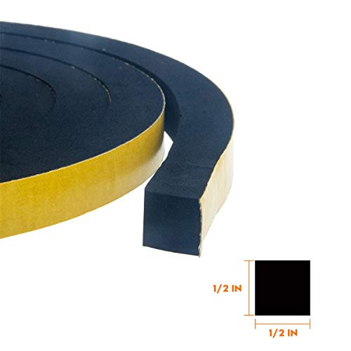 Windows Sealing Tape 2-Pack, 1/2 Inch Wide X 1/2 Inch Thick, Closed Cell Foam Adhesive Rubber Seal Strip (13 Feet Total, 6.5 Feet/Roll) - size: 1/2in * 1/2in * 13FT