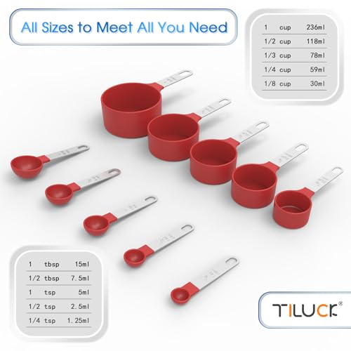 Measuring Cups & Spoons Set, Stackable Cups and Spoons - color: Red