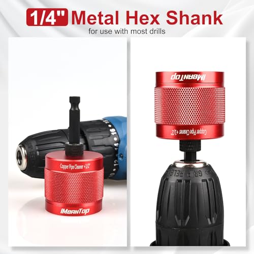 1/2" & 3/4" Metal Copper Pipe Cleaner for Drill, with 1/4" Hex Shank, Each Contains 2 Additional Brush Blades, for Copper Pipe Cleaning, Polishing, Paint and Rust Removal (Red)
