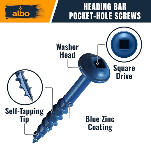 ALBO #8 x 1-1/2" Pocket Hole Screws 400 Pack – Durable Zinc-Coated Carbon Steel, Square Drive, Easy Drive Wood Screws with 6" Driver Bit for Cabinets & DIY Projects - color: Blue, size: #8 x 1-1/2"