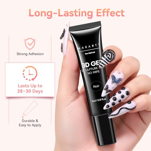 Makartt 3D Nail Gel, 15g Black Sculpting Gel Glue for Molding and Drawing - color: A03-Noir
