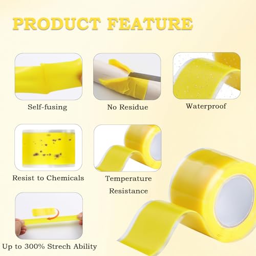 Self Fusing Silicone Tape 1 in x 5' Yellow Waterproof Rubber Leak Proof Sealing Rubber Self-amalgamating Tape for Emergency Hot and Cold Water Pipe Repairs and Tool Fixation - size: 1 Roll - 5 ft - Yellow - 20 mil Thickness