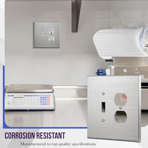 ENERLITES Combination Toggle & Duplex Metal Wall Plate, Oversize, Silver - color: Stainless Steel, size: Over-Size