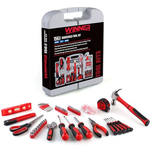 WINNER 156-Piece Delicate All-Purpose Home Tool Kit in Foldable Toolbox, Unisex | Complete and Essential Hand Tools Set for General House Repairs, Garage, Apartment, Office, Dorm, Perfect Holiday Gift - size: 156-Pc. Ultimate Tool Kit