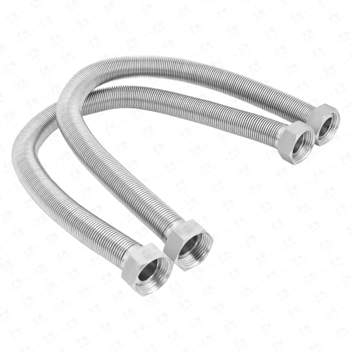 60 Inch Flexible Stainless Steel Corrugated Water Heater Connector Hose,3/4" FIP x 3/4" FIP,304 Stainless Steel Leak-Proof Flexible Line for Tankless Water Heater,Water Softener,RV,Boiler(2PCS)