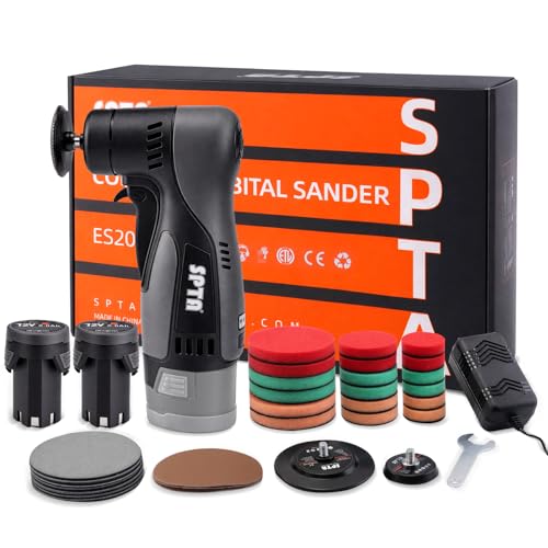 Cordelss Mini Random Orbital Angled Sander, Battery Sander, SPTA 1 inch/2 inch/3 inch -5mm Orbit Palm Sander with Brushless Motor for Sheet Metal and Paint Repair, Woodworking, Primary Wood and Panel