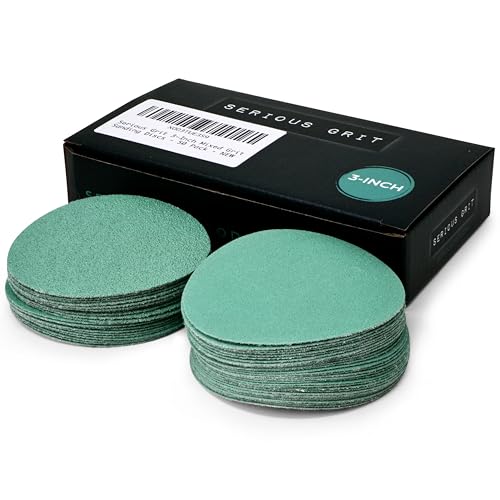 Serious Grit - 3-Inch Sanding Discs - P80 - P220 Assortment - 50 Pack | For Woodturning, Drill Sanders, & More - Includes 10 Each of P80, P120, P150, P180, P220 Grit - Hook & Loop Sandpaper - style: Mixed Grit