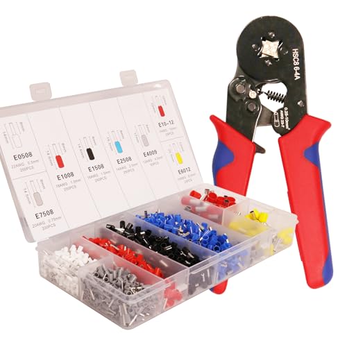 Fidioto Ferrule Crimping Tool Kit, One AWG23-7 (6-4A) Self-Adjustable Ratchet Wire Crimping Tool with 1200PCS Wire Terminals Crimping Connectors Wire End Ferrules - size: 1200 pcs+Crimper
