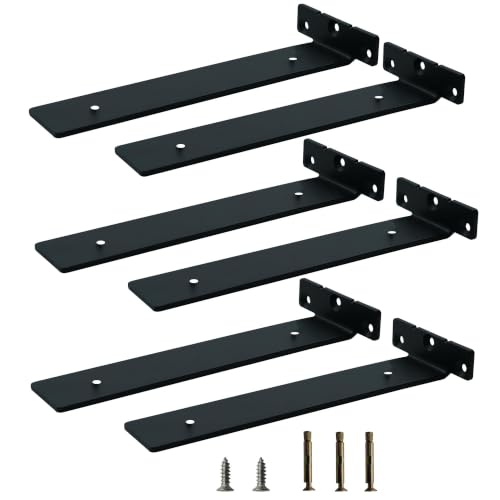 10 Inch Heavy Duty Wall Shelf Support 6 Pack Black Shelf Brackets - size: 6 Pack