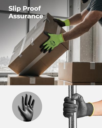 OKIAAS PU Coated Work Gloves Men, Ultra Grip & Lightweight, 12 Pairs Bulk - color: Yellow (12 Pairs), size: Medium