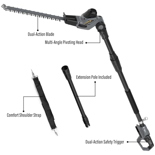 Pole Hedge Trimmer Cordless Compatible with Dewalt 20V MAX (Tool Only) - color: Black