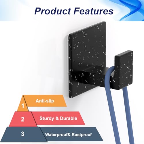 Adhesive Towel Hooks, Shower Hooks for Hanging Robe, Coat, Hat, Loofah, Heavy Duty Wall Hooks Stick on Bathroom, Kitchen and Office (4 Pack, Black) - color: Black, size: Adhesive "7" Shape -4 Pack