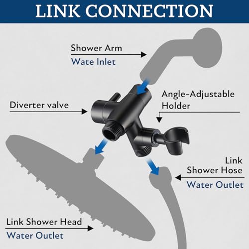 G-Promise Solid Metal Shower Head Diverter with Holder 3-Way - color: Matte Black