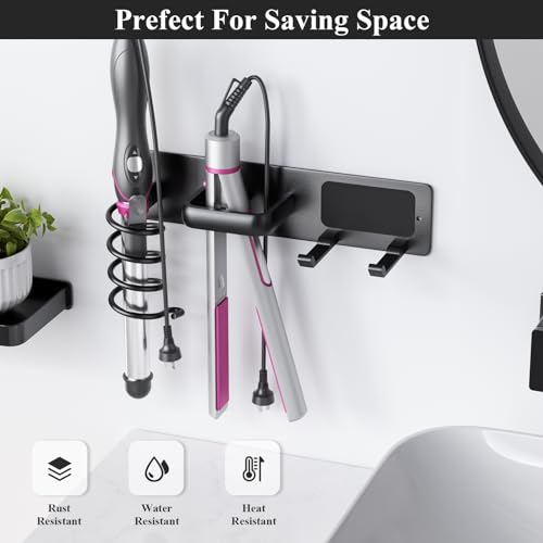 Tindbea Hair Dryer Holder Wall Mount Aluminum Alloy Hot Tools Organizer - color: Matte Black