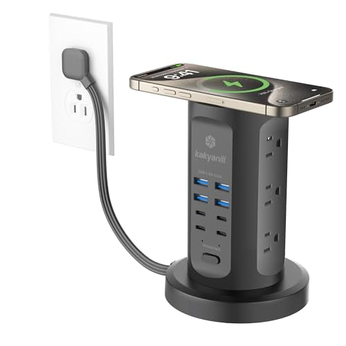 Power Strip Tower, kakyanill Charging Station 9 AC Outlets 8 USB Ports - color: Black, size: 24W