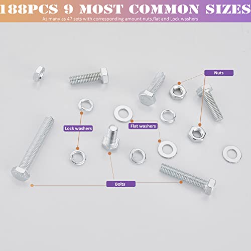 188PCS Nuts and Bolts Assortment Kit M6 M8 M10 Metric Screw Sets - style: silver-M6 M8 M10 Hex Bolts