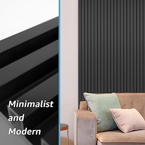 Art3d 96 x 6 Inch WPC Wood Diffuser Slat Wall Panel, 8-Pack, Matte Black - color: Matte Black, size: 96*6