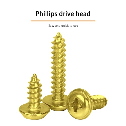INDOROD #8 x 1/2" Truss Head Phillips Wood Screw (200 Pack), Brass Plated Screws, Self Tapping Wood Screws, Modified Truss Head, Brass Screws for Wood, 8 x 1/2 Inch, Gold - size: #8 x 1/2"