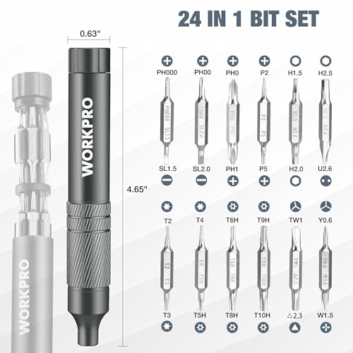WORKPRO 24 in 1 Multi Bit Mini Screwdriver Set Magnetic, Grey - color: Dark Grey