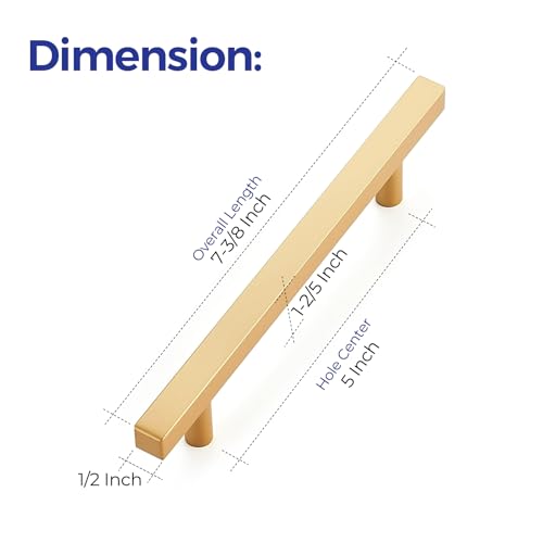 Ravinte Champagne Gold Handles Square Cabinet Hardware 5 Inch 10 Pack - size: 5" Hole Center