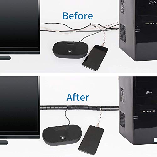 10FT Cable Management Sleeve Cord Bundler 0.8" Diameter w/Zip Clip Zipper Wire Wrap Cord Organizer Cable Tube Hider Flexible & Expandable Home & Office Wire Concealer for PC TV Computer Cinema - size: 0.8" Dia