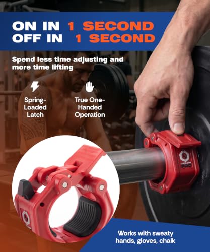 Lock-Jaw PRO 2 Barbell Collars/Clamps, 2"/50mm Olympic Bars - color: Red