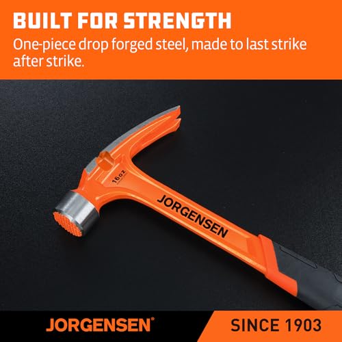 JORGENSEN 16 oz One-piece Forged Rip Claw Hammer with Magnetic Nail Holder - size: 16 oz