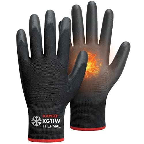 KAYGO Winter Work Gloves Thermal Insulated, PU Coated,12 Pairs, KG11W - color: Black (Thermal), size: Small