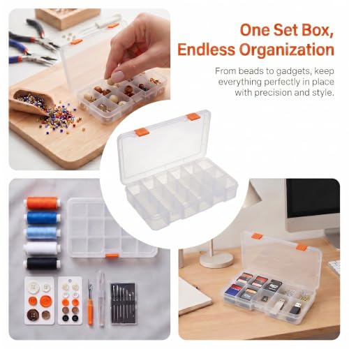 24 Grids Bead Organizer with Adjustable Dividers, 1.14"x1.85" Each Grid, Plus 3 Mini Storage Box for Jewelry, Fishing Hooks, Arts & Crafts, Office Supplies - color: Clear-L