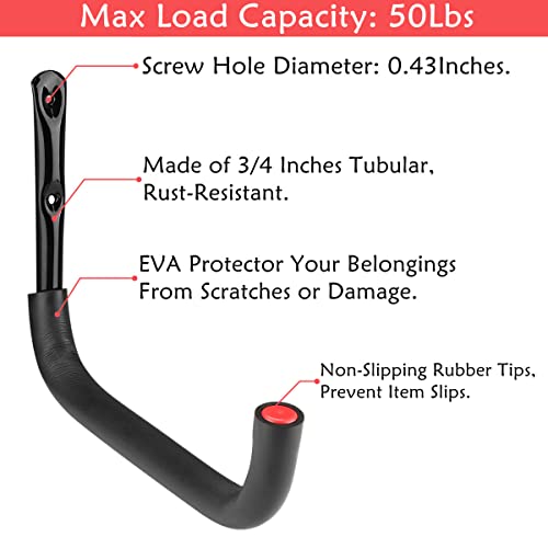 6 Pack Heavy Duty Garage Storage Hooks, 12.7 Inch Wall Mounted Utility Hanger & Organizer to Hanging Ladder, Canoe Paddleboard, Surfboard, Skiboard, Hose, Folding Chairs, Bike and Garden Tools - size: 12.7in-6 Pack