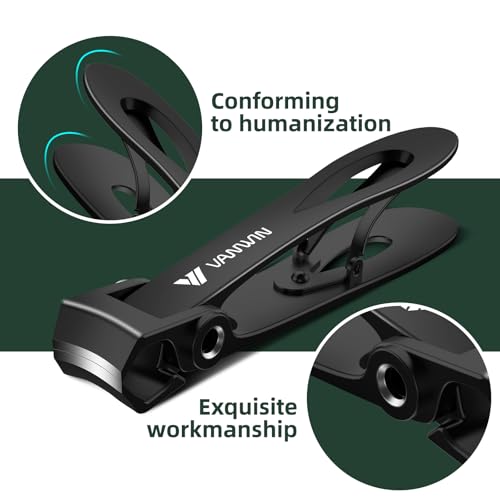 German Nail Clippers for Men, VANWIN Toenail Clippers for Thick Nails for Seniors with 16mm Wide Jaw, Ergonomic Heavy Duty Angled Head Toe Nail Clippers with Catcher Fingernail Clipper for Women Black - size: 3-Pack