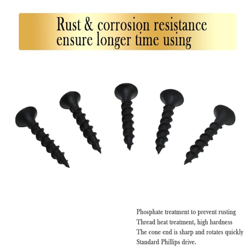 Drywall Screws, #6 x 1 in., Fine Thread Phillips Bugle Head Screw for Drywall/Wood, Black Phosphate Coated Finish, Sharp Point, High Hardness Quick Self Tapping Screws, Black (130 Pack) - size: #6 x 1-Inch