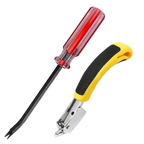 Staple Remover, Upholstery Staple Remover Tool, Upholstery Tools Tack Lifter with Double Pronged Head Nail for All Kinds of Staples for Furniture, Yellow