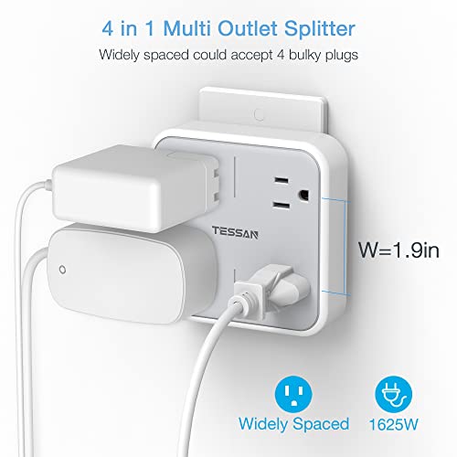 TESSAN Multi Plug Outlet Extender, Surge Protector Splitter | Multiple Outlet Wall Plug with 4 Outlets Wall Charger, Multiple Expander for Travel, Home, College Dorm Room, Gray - style: Without USB