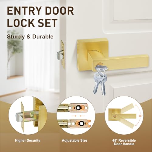 Golden Polished Brass Door Lever with Lock and Keyed - color: Polished Brass, size: 1 Pack