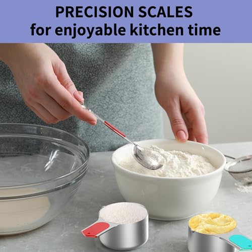 Measuring Cups and Spoons Set for Cooking & Baking, 5 Stainless Steel Magnetic Measuring Cups, 3 Plastic Measuring Cup, 7 Magnetic Measuring Spoons, 1 Leveler, 1 Measuring Conversion Chart