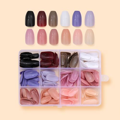 288 Pcs Press On Nails Short Coffin Fake Nails Press Ons Set Solid Color False Nails Full Cover Acrylic Glue on Nails Reusable Glossy Artificial Nail Kit for Women Girls Manicure 12 Color - color: A006